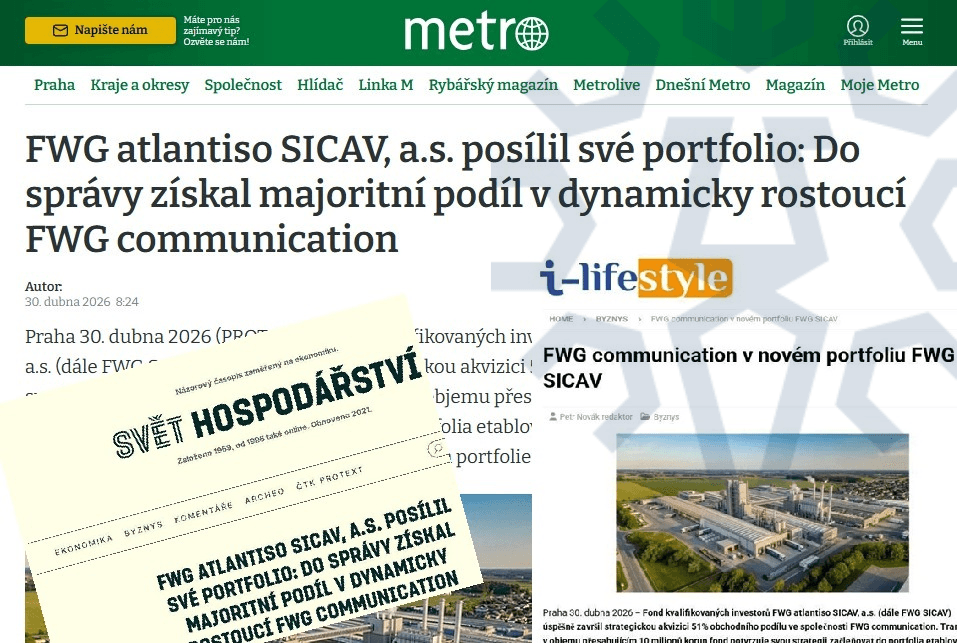 FWG SICAV v médiích: Fond získal do správy majoritní podíl v dynamicky rostoucí FWG communication